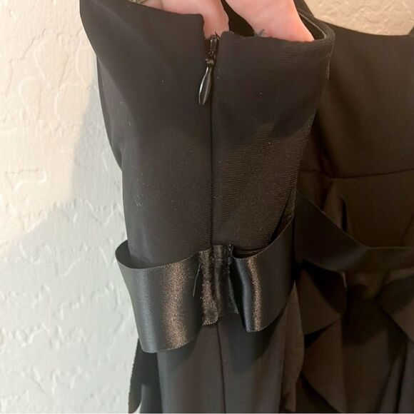 Cache Black Ruffle Cocktail Dress Ruched Sweetheart Satin Jewel Waist Accent 10 - Picture 11 of 12